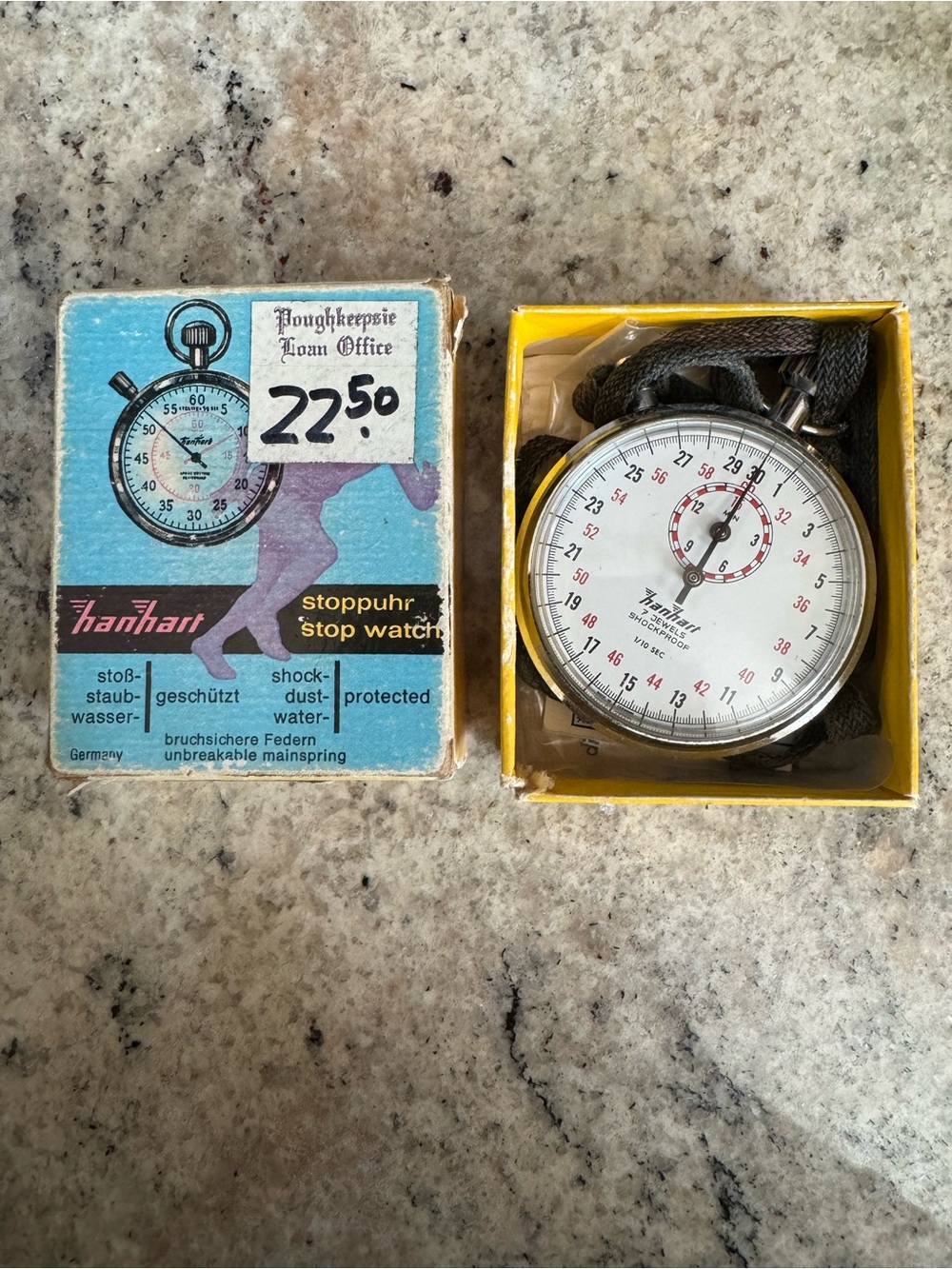 Vintage Hanhart Silver and White Stopwatch with Black Cord